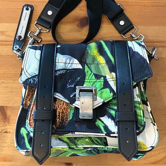 Proenza Schouler PS1 Tropical Print Nylon Pouch Crossbody Bag Ecru Multi Flawed - Picture 3 of 16